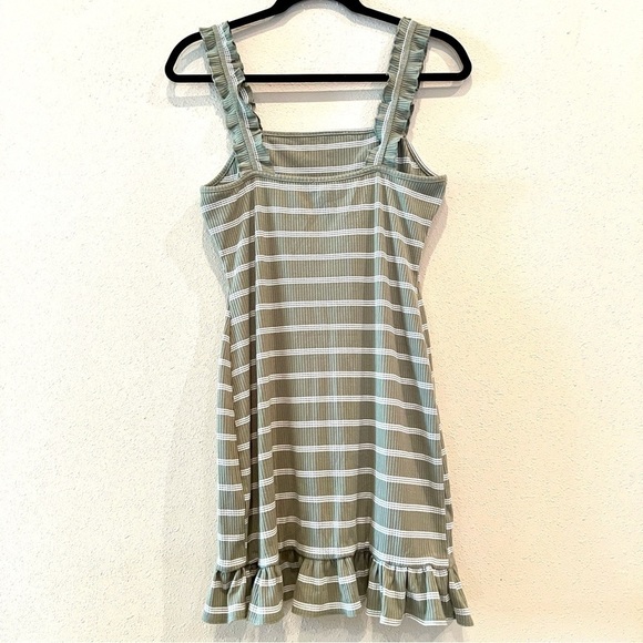 LELIS Olive green Striped Ruffled Mini Dress size L - Picture 6 of 10